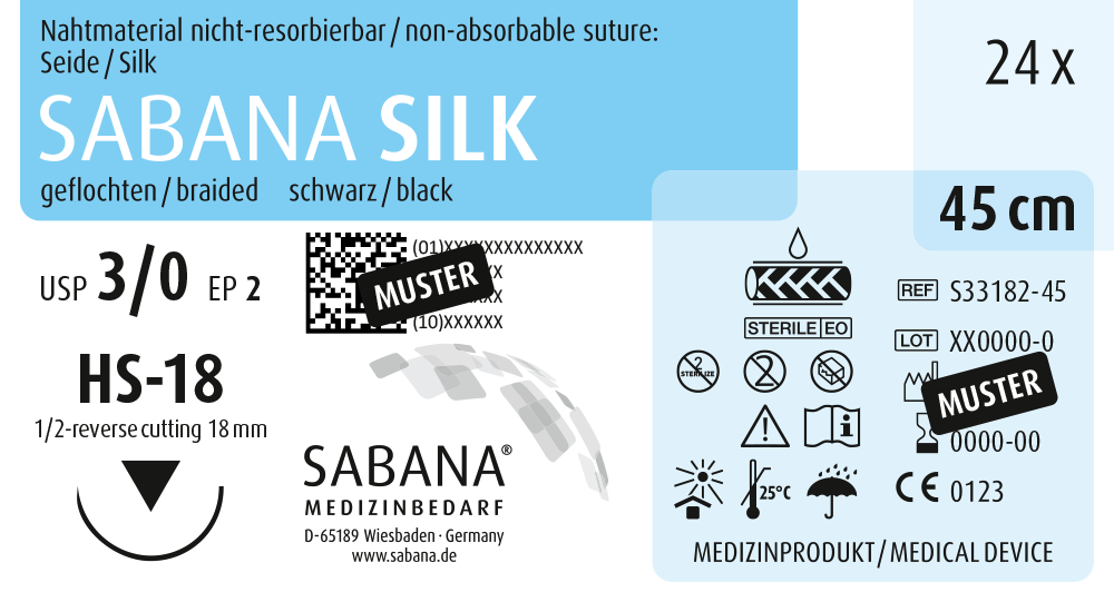 nicht resorbierbares nahtmaterial seide usp 3 0 S33182 45 2