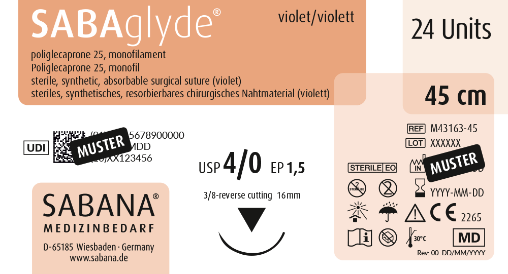 resorbierbares nahtmaterial poliglecaprone25 usp 4 0 M43163 45